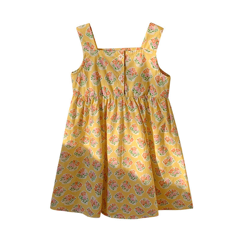 Summer Arrival Flowers Pattern Sleeveless Strap Dress for Stylish Girls