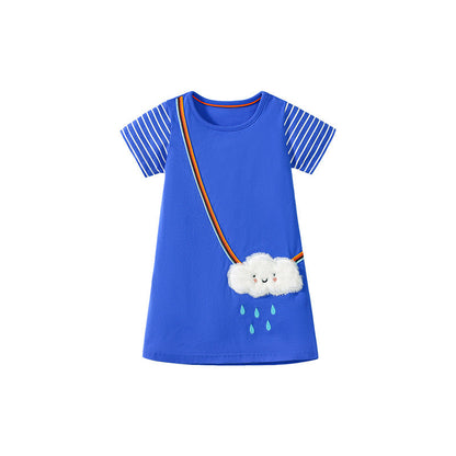 Summer Arrival Cute Cloud Cartoon Pattern Short Sleeves Dress for Stylish Girls