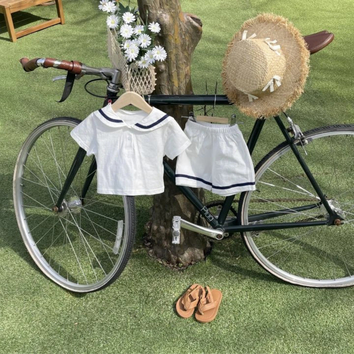 Summer Hot Selling Baby Kids Unisex Short Sleeves Preppy Top and Shorts Clothing Set