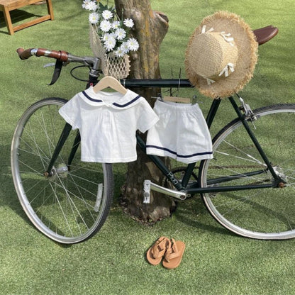 Summer Hot Selling Baby Kids Unisex Short Sleeves Preppy Top and Shorts Clothing Set