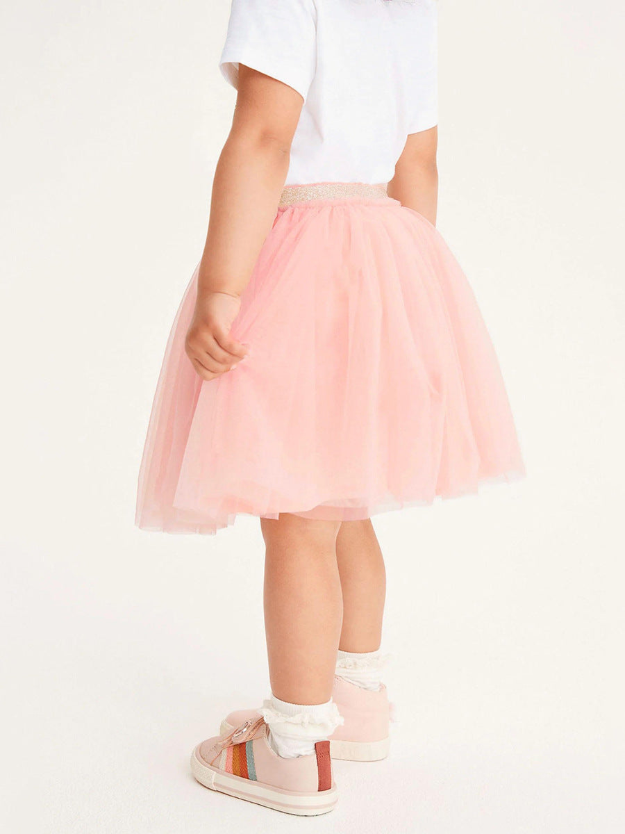 Summer Baby Kids Girls Rainbow Print T-Shirt And Solid Color Mesh Skirt Clothing Set