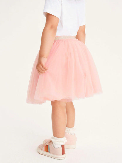 Summer Baby Kids Girls Rainbow Print T-Shirt And Solid Color Mesh Skirt Clothing Set