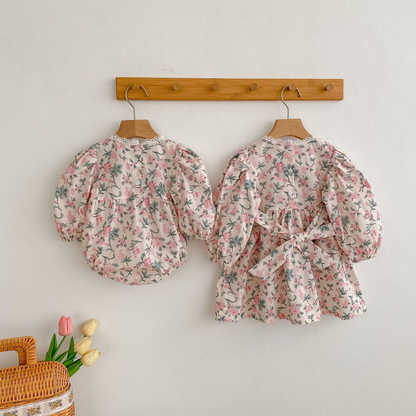 Baby Girl Flower Print Pattern Mesh Patchwork Design Onesies or Dress