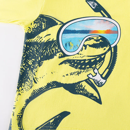 Spring and Autumn Boys Shark Cartoon Pattern Long Sleeves Sweatshirt and Pants Clothing Set