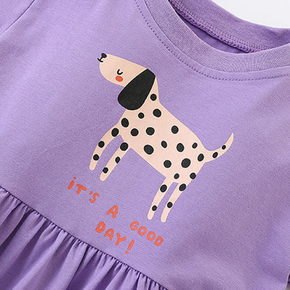 Summer Arrival Animals Cartoon Pattern Short Sleeves Dress for Stylish Girls