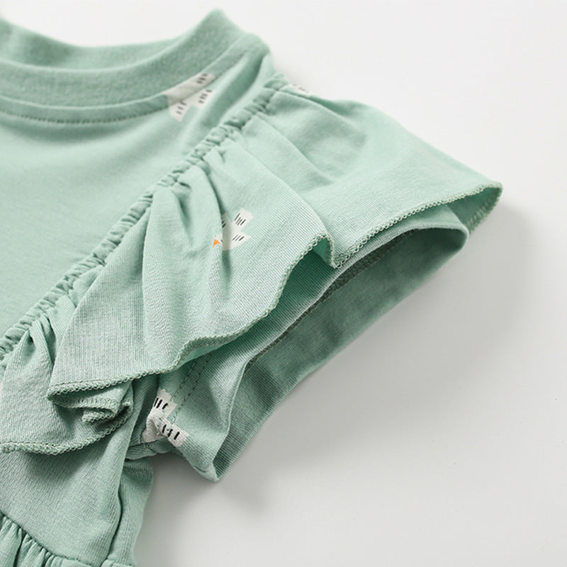 Summer Arrival Birds Pattern Short Sleeves Cute Dress for Stylish Girls