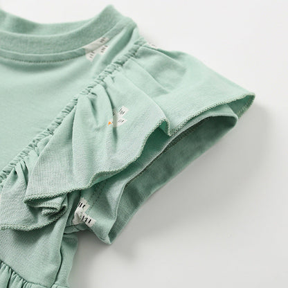 Summer Arrival Birds Pattern Short Sleeves Cute Dress for Stylish Girls