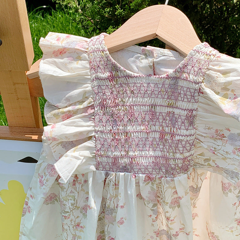 Summer Arrival Baby Kids Girls Sleeveless Flowers Pattern Crew Neck Princess Dress