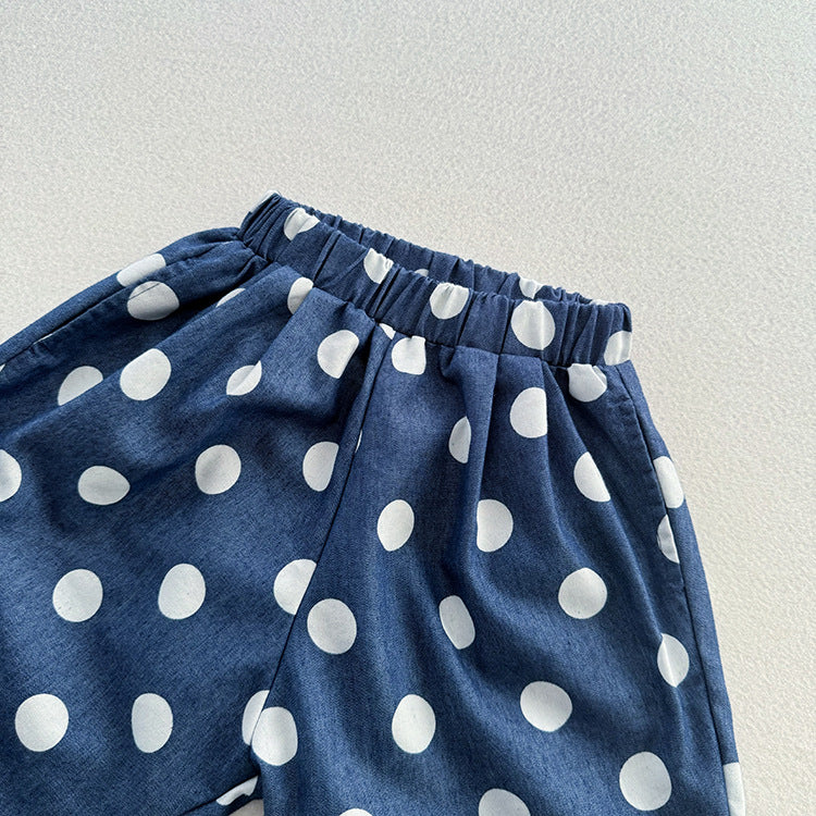 Summer Arrival Casual Unisex Blue Denim Polka Dots Thin Shorts