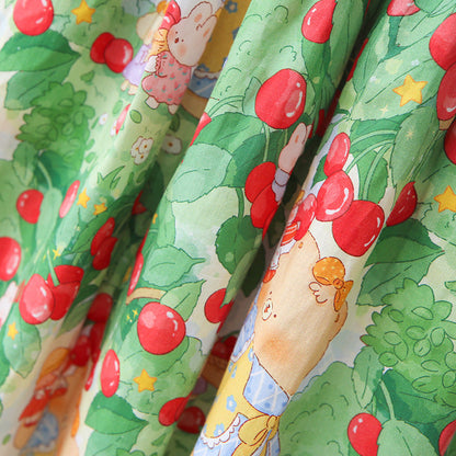 Design Summer Kids Girls Cartoon Oil Painting Print Short Sleeves Embroidered Collar Dress