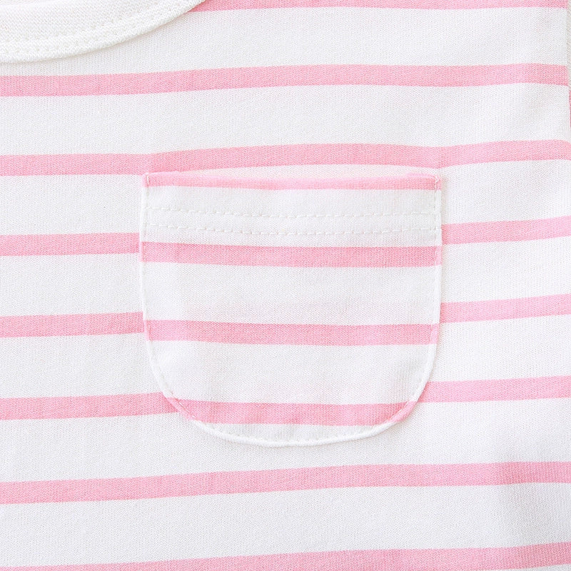 Summer Arrival Striped and Flowers Pattern Short Sleeves Color Patchwork Dress for Stylish Girls