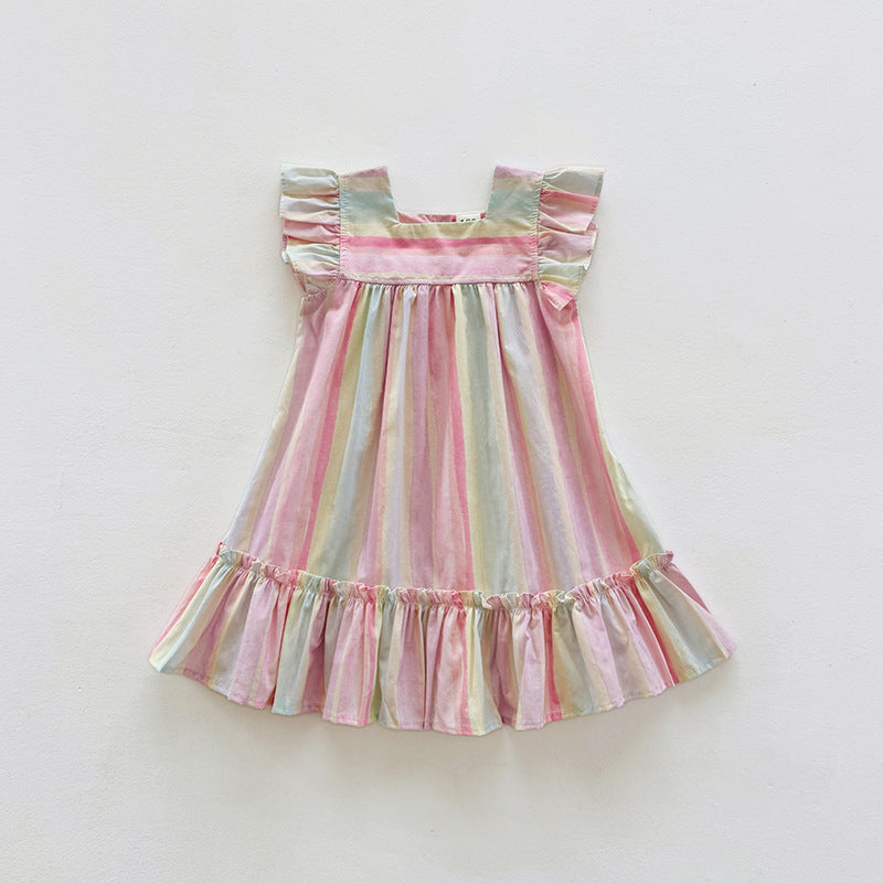 Summer Arrival Baby Kids Girls Fly Sleeves Striped Pattern Dress