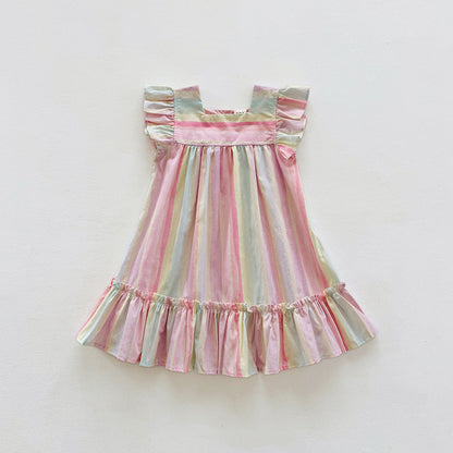 Summer Arrival Baby Kids Girls Fly Sleeves Striped Pattern Dress