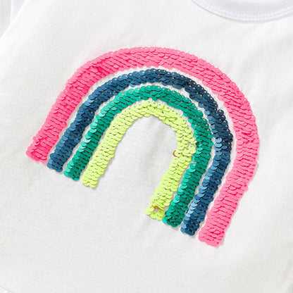 Summer Baby Kids Rainbow Pattern T-shirt and Shorts Clothing Set for Girls