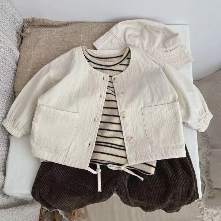 Baby Striped Pattern Puff Sleeve Style Hoodie In Autumn