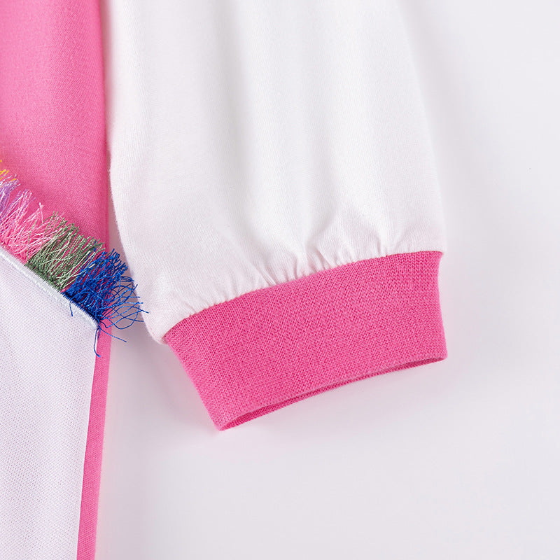 Autumn Arrival Cartoon Animals Pattern Long Sleeves Crew Neck Dress for Stylish Girls