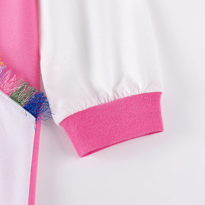 Autumn Arrival Cartoon Animals Pattern Long Sleeves Crew Neck Dress for Stylish Girls