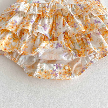 Summer  Arrival Baby Girls Cute Sleeveless Flowers Pattern Ruffle Onesies