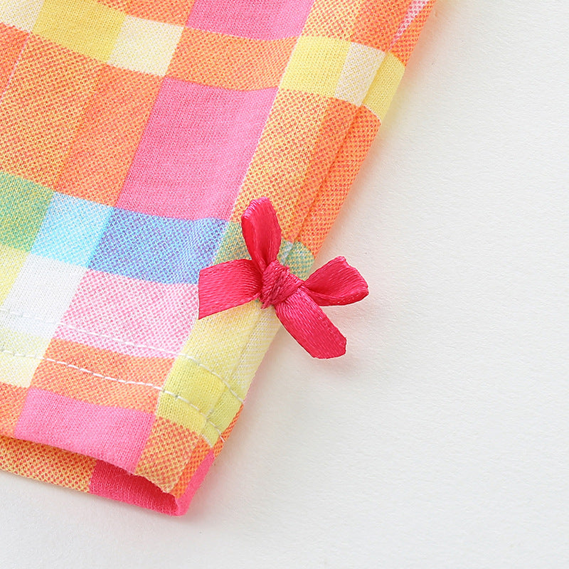 Summer Baby Kids Cartoon Jellyfish Pattern Vest and Plaid Shorts Clothing Set for Girls