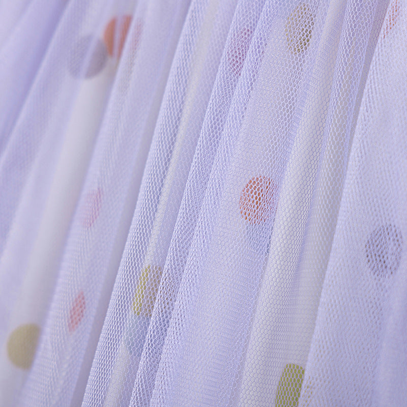 Autumn and Spring Arrival Cartoon and Polka Dots Pattern Tulle Patchwork Long Sleeves Dress for Stylish Girls
