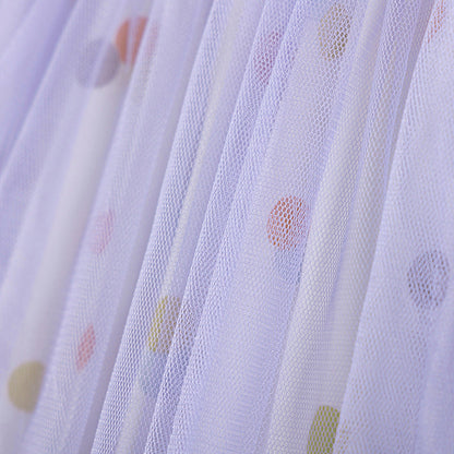 Autumn and Spring Arrival Cartoon and Polka Dots Pattern Tulle Patchwork Long Sleeves Dress for Stylish Girls