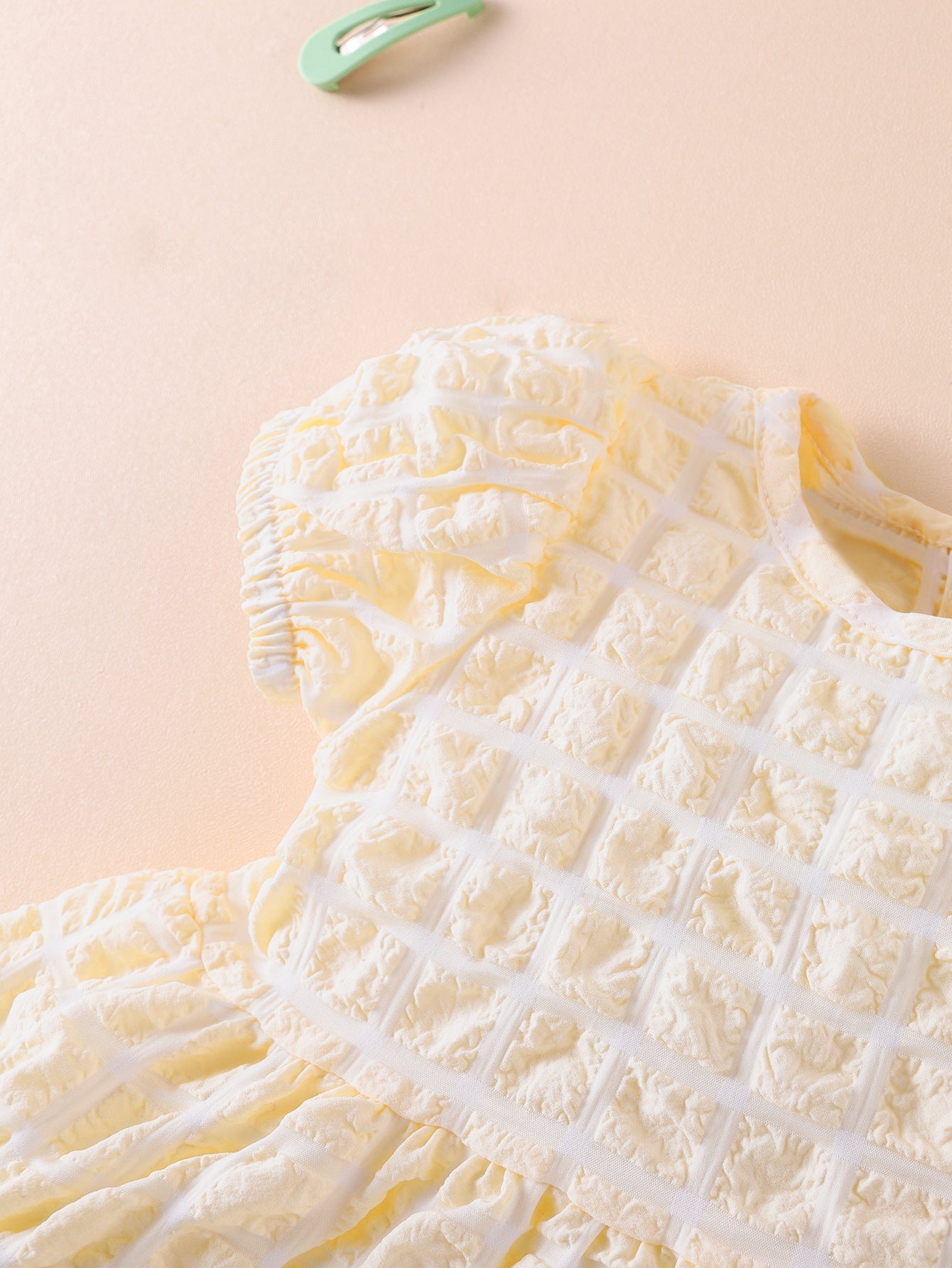 Baby Girl 3D Plaid Graphic Puff Sleeve Princess Dress