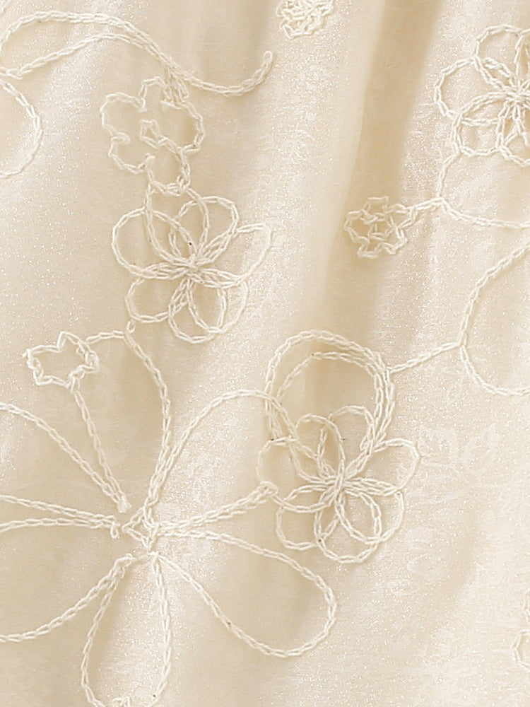 Summer Arrival Girls’ Floral Pattern Embroidery Short Sleeves Round Collar Dress