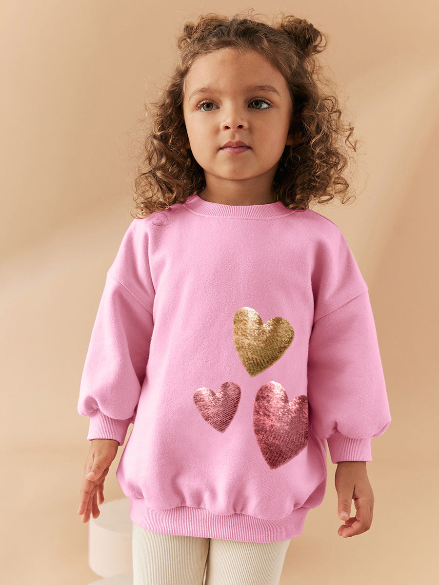 Arrival Spring And Autumn Girls Fashion Sequin Heart Long Sleeves Top T-Shirt And Flared Pants Clothing Set