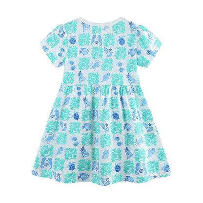 Summer Arrival Marine Animals Pattern Short Sleeves Dress for Stylish Girls