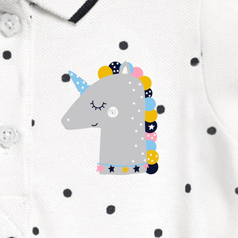 Girls’ Clothing: Summer Collection – Collar Flip Pure Cotton Unicorn Logo Children’s Polo Dress