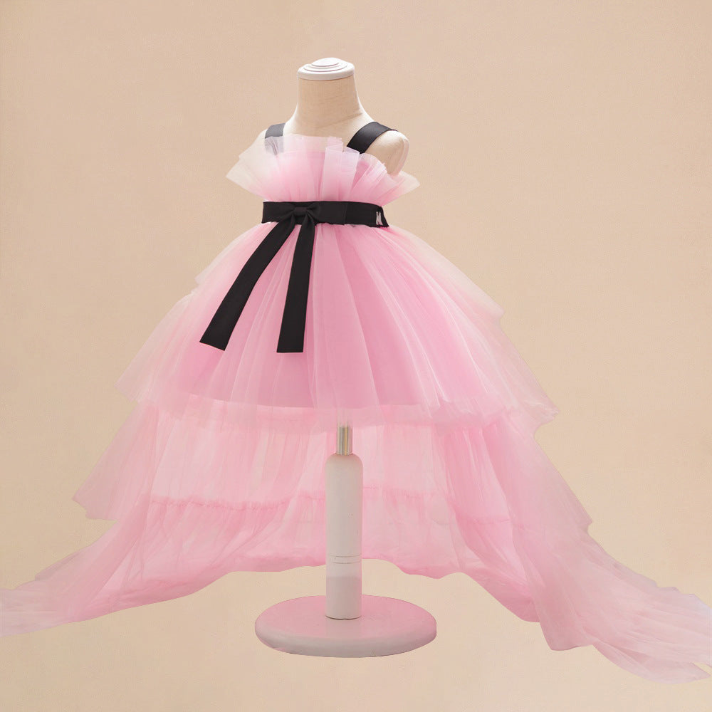 Summer Baby Kids Girls Princess Sleeveless Ribbon Butterfly Bow Tailcoat Tulle Dress