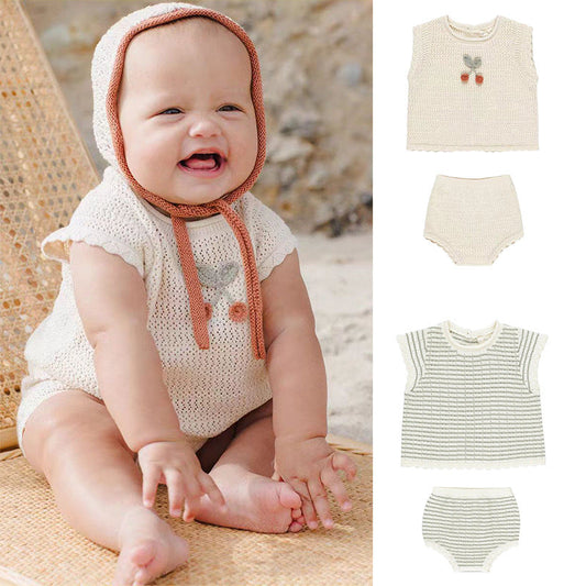 Summer Arrival Baby Unisex Sleeveless Knitted Top Vest and Bloomers Clothing Sets