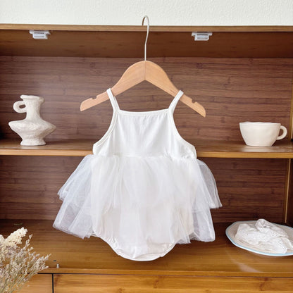 Summer Arrival Baby Girls Cute Sleeveless Butterfly-bow Decorated Dress Design Strap Onesies