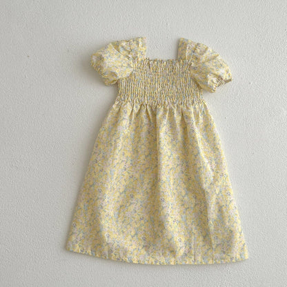 Baby Ditsy Flower Graphic Puff Sleeves Oneseis And Dress
