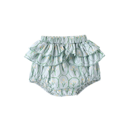 Summer Arrival Baby Girls Sleeveless Beaded Cherry Pattern Top Vest and Bloomers Clothing Sets