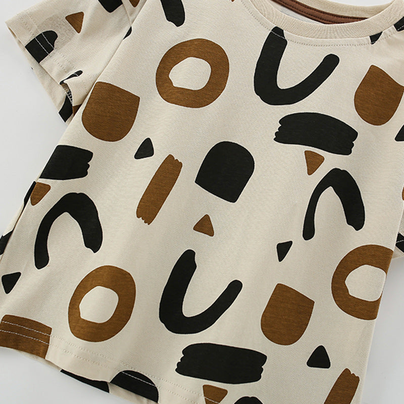 Summer Baby Kids Geometric Pattern T-shirt and Shorts Clothing Set for Boys
