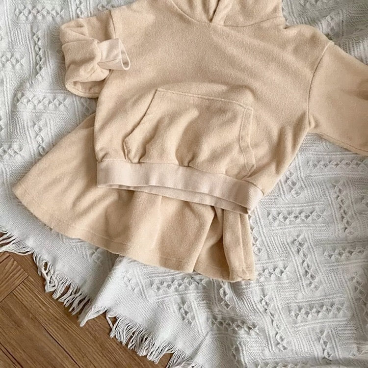 Baby Girl Solid Color Soft Cotton Hoodie With Skirt Sets