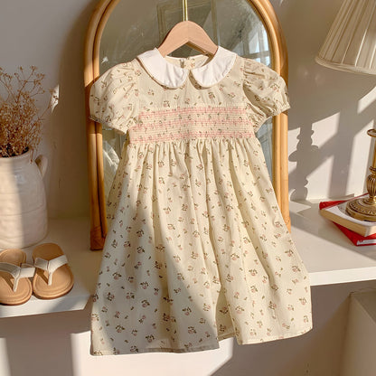 Summer Arrival Baby Kids Girls French Cute Short Sleeves Flowers Pattern Printed Dress