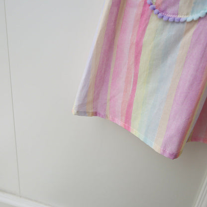 Summer Baby Kids Girls Sleeveless Horse Pattern Embroidered Striped Dress