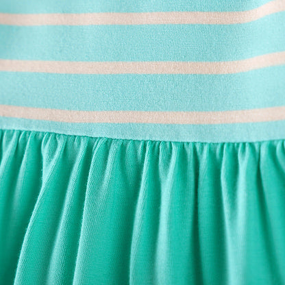 Autumn and Spring Arrival Rainbow and Striped Pattern Long Sleeves Dress for Stylish Girls