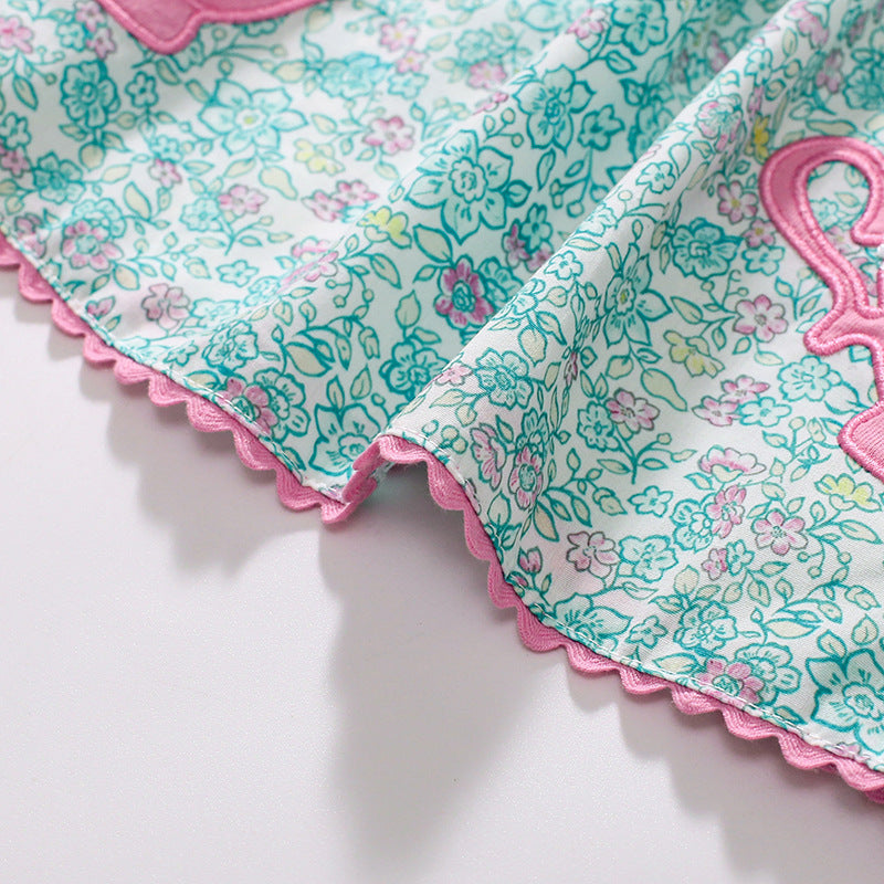 Summer Arrival Animals Cartoon Pattern Short Sleeves Floral Dress for Stylish Girls