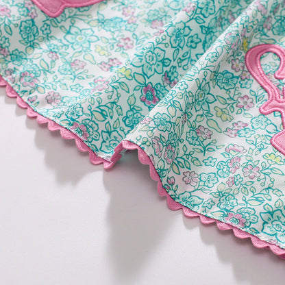 Summer Arrival Animals Cartoon Pattern Short Sleeves Floral Dress for Stylish Girls