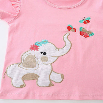 Summer Baby Kids Cute Elephant Pattern T-shirt and Shorts Clothing Set for Girls
