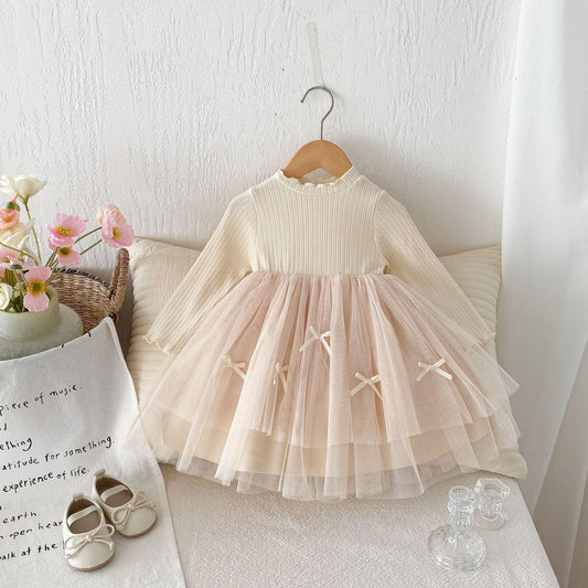 Spring and Autumn Hot Selling Baby Kids Girls Princess Long Sleeves Tulle Patchwork Dress