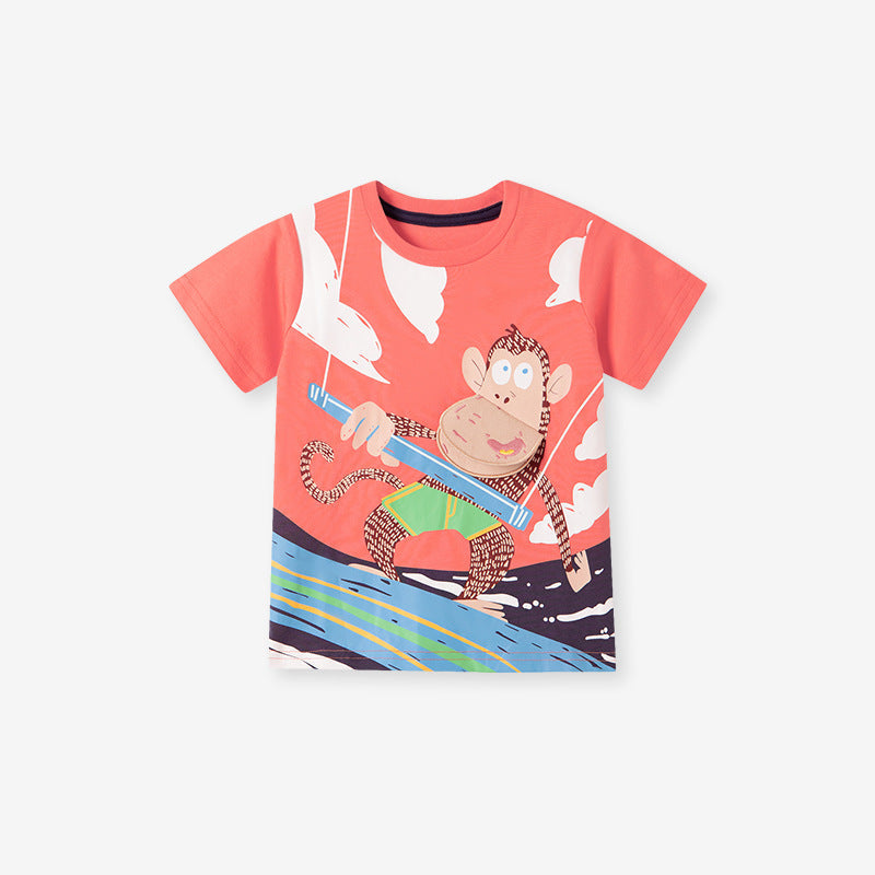 Summer Baby Kids Monkey Cartoon Pattern T-shirt and Shorts Clothing Set for Boys