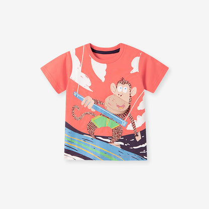 Summer Baby Kids Monkey Cartoon Pattern T-shirt and Shorts Clothing Set for Boys