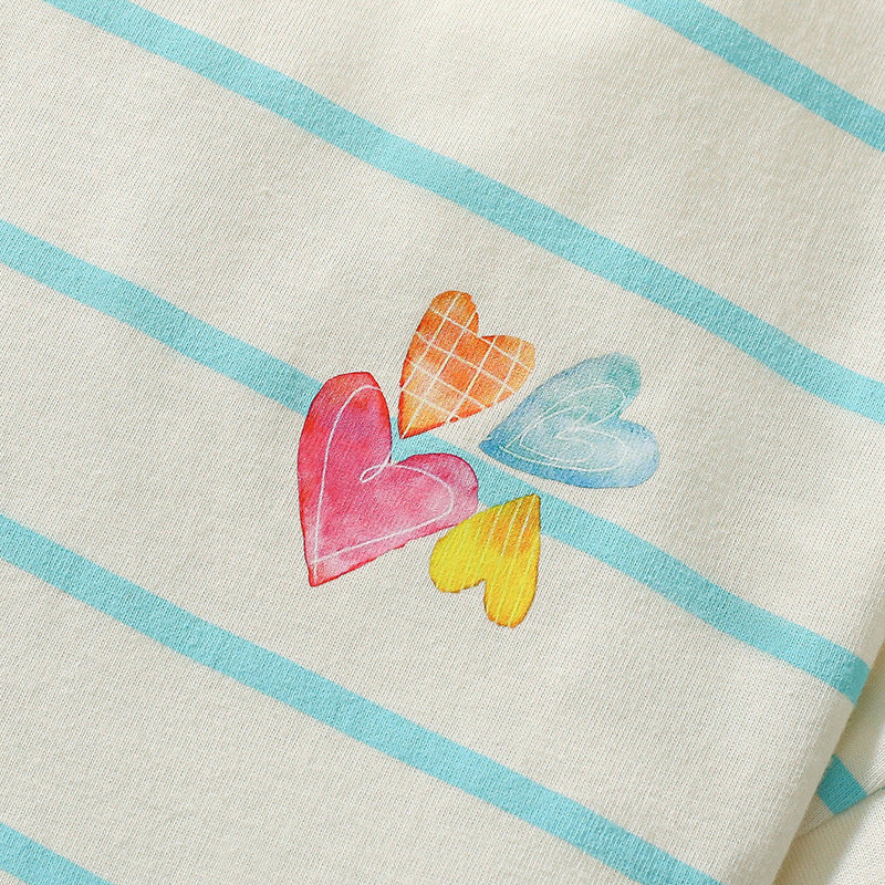 Summer Arrival Colorful Heart Pattern Short Sleeves Striped Dress for Stylish Girls
