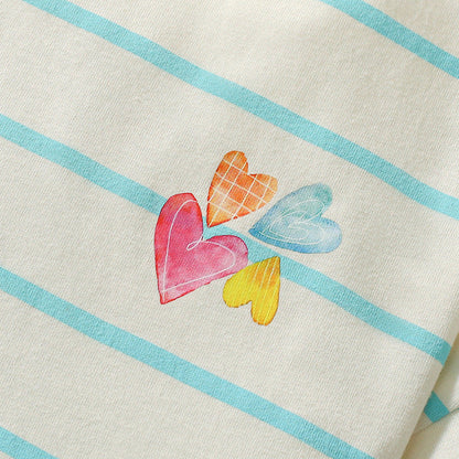 Summer Arrival Colorful Heart Pattern Short Sleeves Striped Dress for Stylish Girls