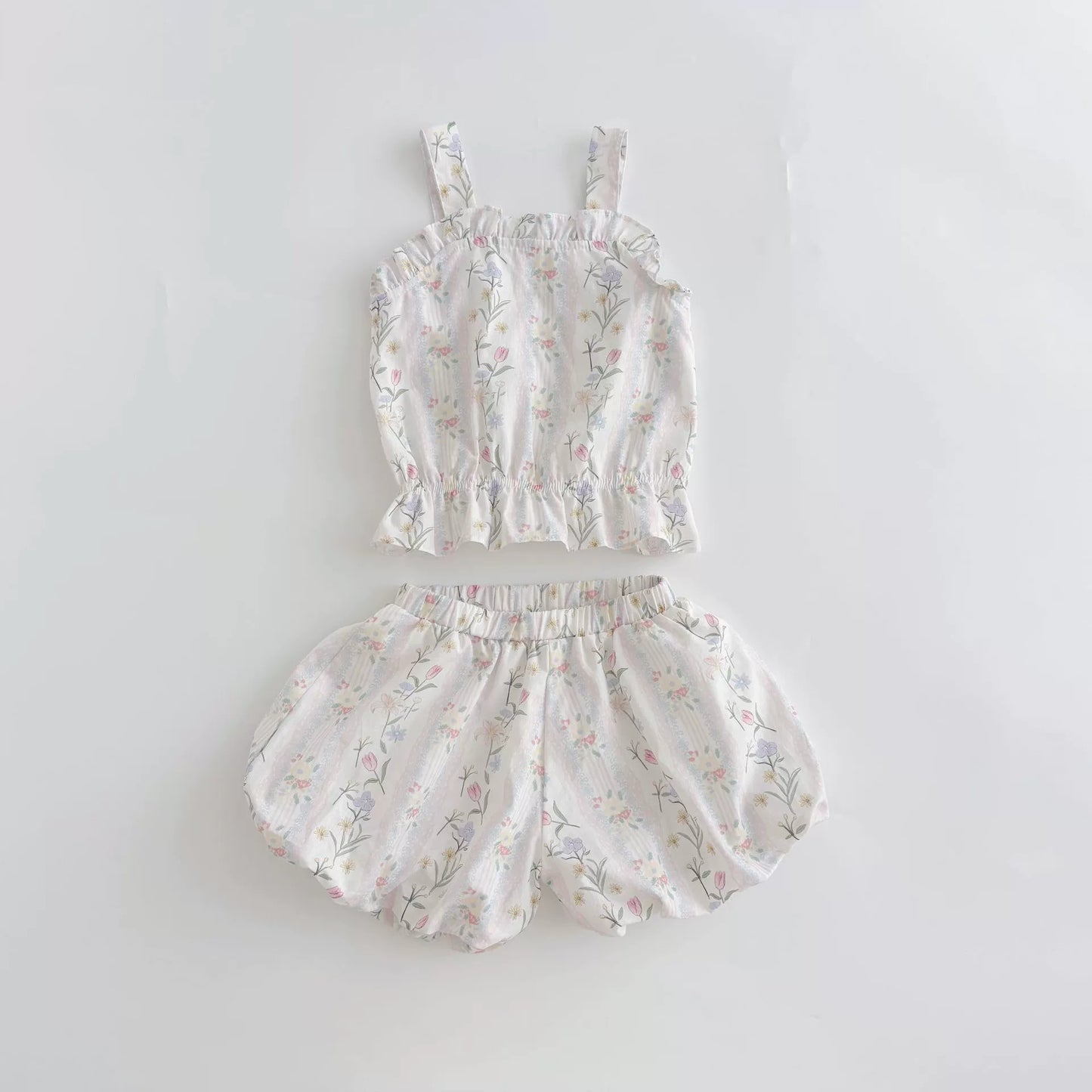 Summer Hot Selling Baby Girls Sleeveless Flowers Pattern Vest and Shorts Clothing Set