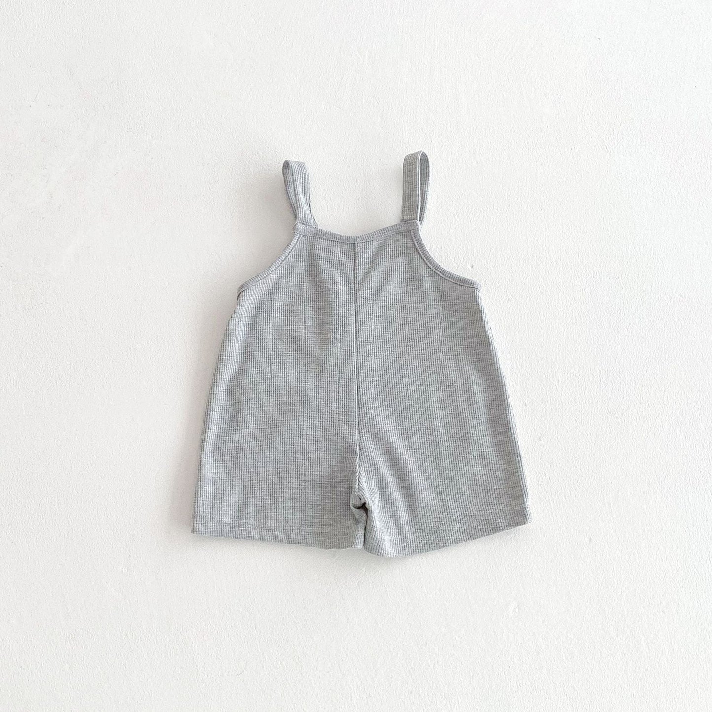 Summer Hot Selling Baby Kids Unisex Sleeveless Pocketed Grey Strap Overalls and White T-Shirt Clothing Set